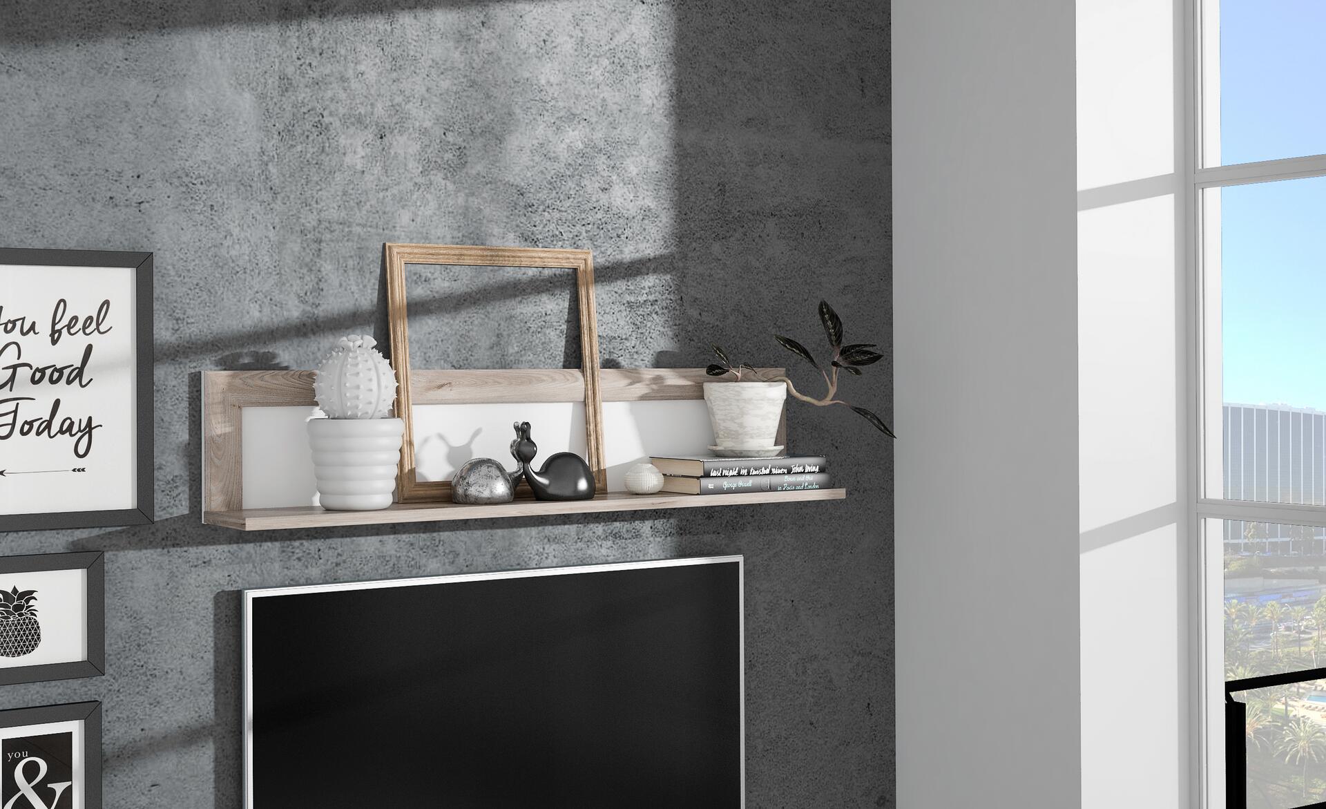 Wandboard  weiß Hochglanz Eiche Nelson Nachbildung B/H/T: ca. 132,9x27,7x22 cm