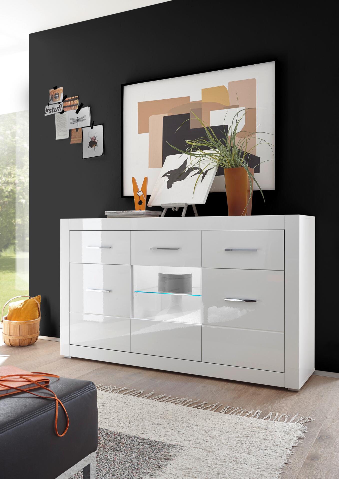 Sideboard Bianco weiß weiß Hochglanz B/H/T: ca. 164x97x42 cm