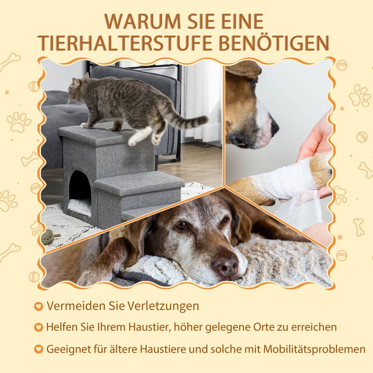 PawHut Katzentreppe grau Polyester B/H/L: ca. 33x40,5x73,5 cm