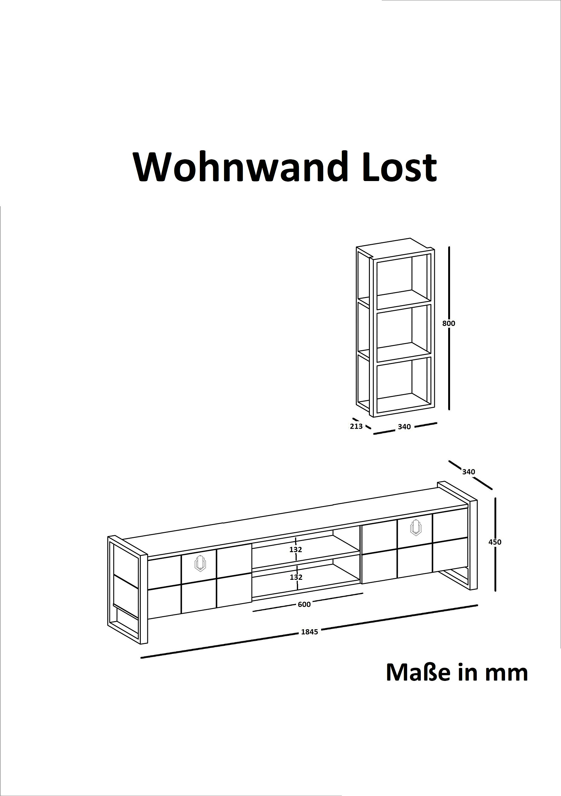 Wohnwand Lost weiß B/H/T: ca. 184,5x45x34 cm
