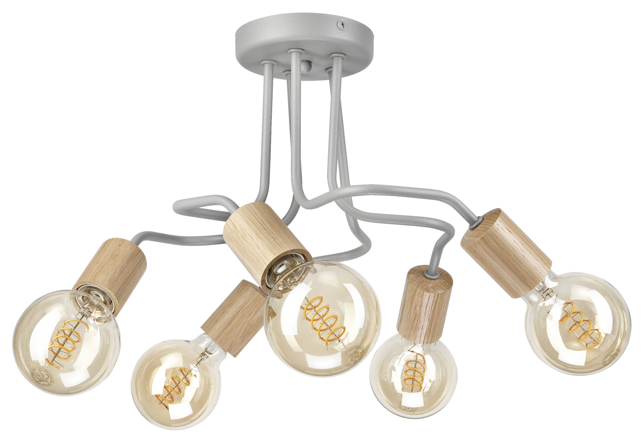 Lamkur Deckenleuchte braun Glas Stahl B/H/L: ca. 44x26x44 cm E27 5 Brennstellen