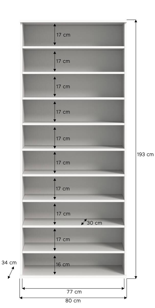 Schuhregal PROJEKT X weiß weiß Hochglanz B/H/T: ca. 80x191x34 cm