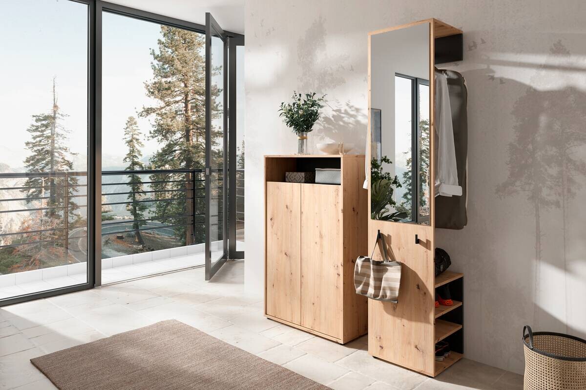 Garderobe Lyon Eiche Artisan Nachbildung schwarz B/H/T: ca. 70x115x33,5 cm