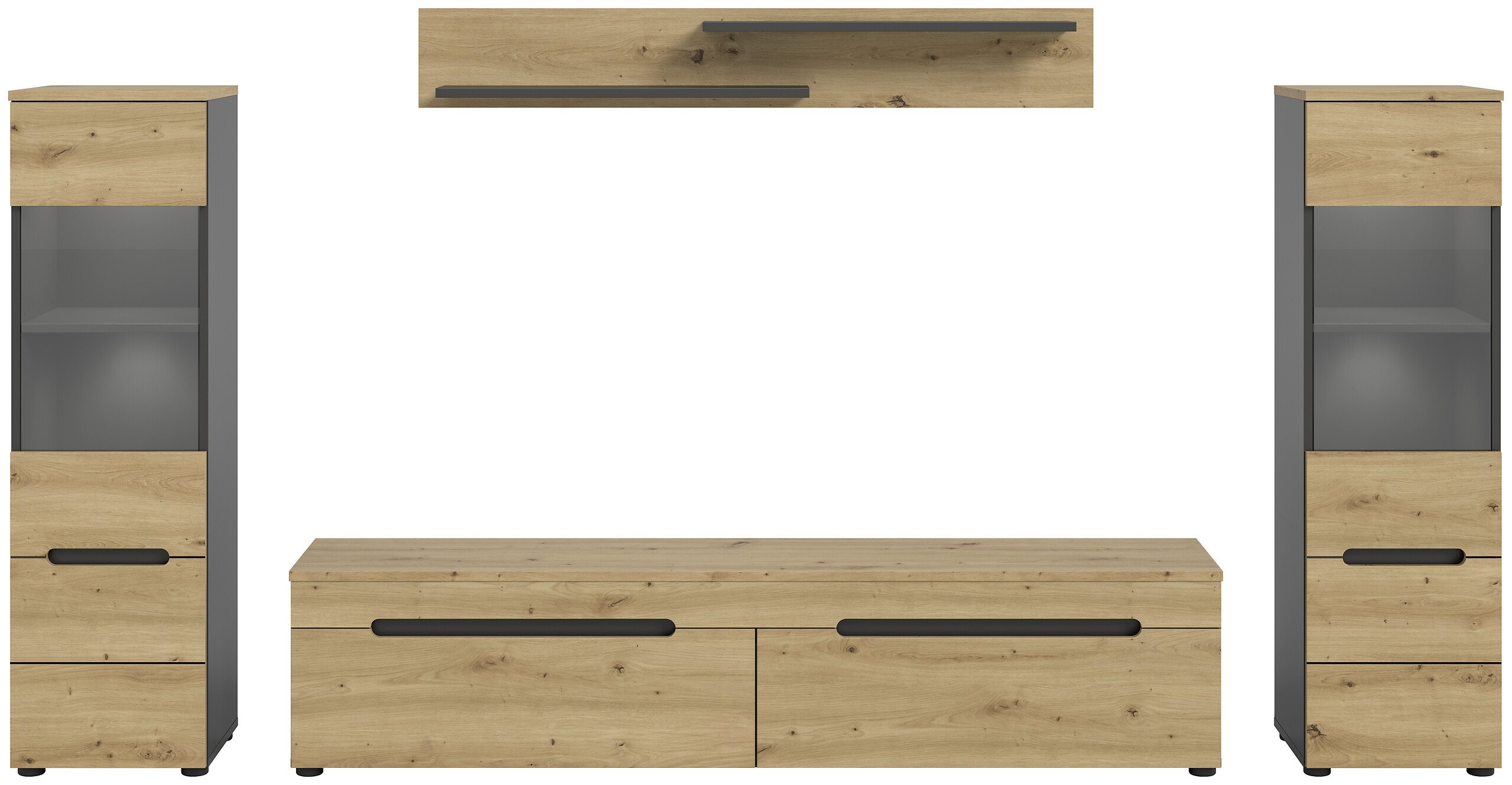 Wohnwand Canu basaltgrau Nachbildung Artisan Oak Nachbildung B/H/T: ca. 272x141x33 cm