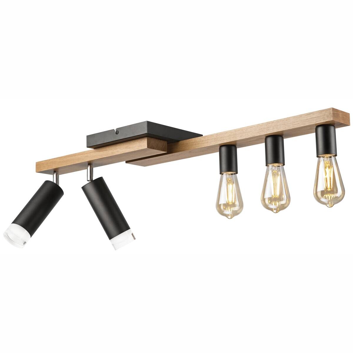 Lamkur Deckenleuchte schwarz Holz B/H/L: ca. 20x23,5x84 cm E27 5 Brennstellen