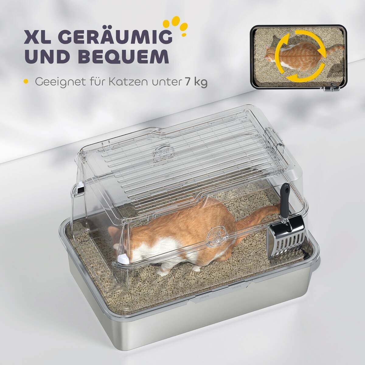 PawHut Katzentoilette hellgrau Kunststoff B/H/L: ca. 40,2x43,3x60,2 cm