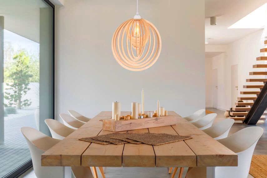 Näve Leuchten Pendelleuchte NV6126827 natur Holz H/L/D: ca. 145x100x40 cm E27 1 Brennstellen