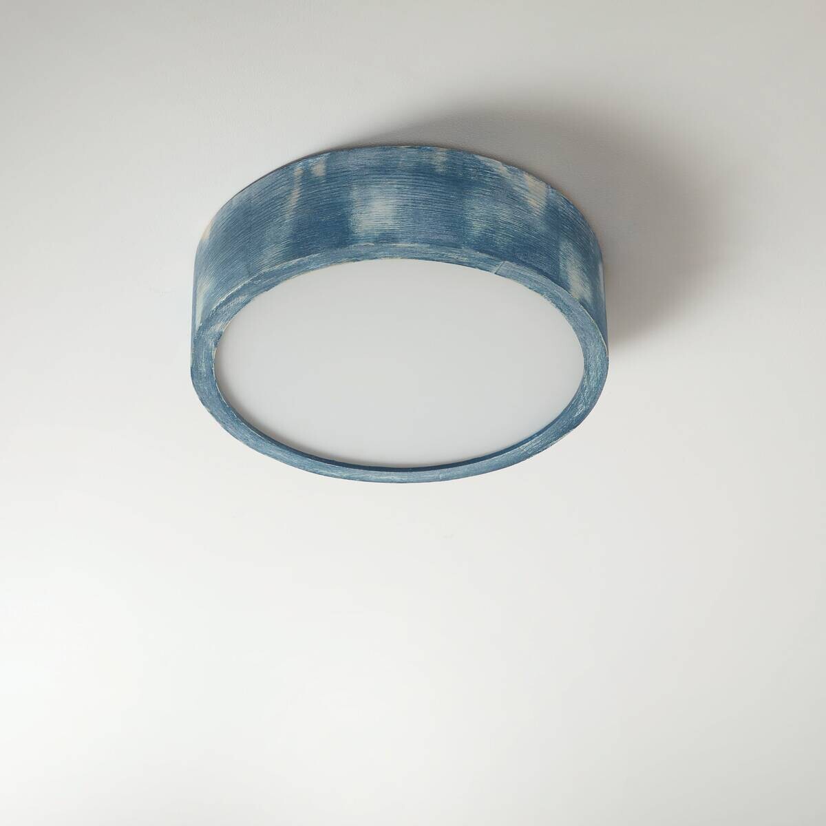 Lamkur Deckenleuchte hellbraun blau Glas Holz B/H/L: ca. 28x28x10 cm 1 Brennstellen