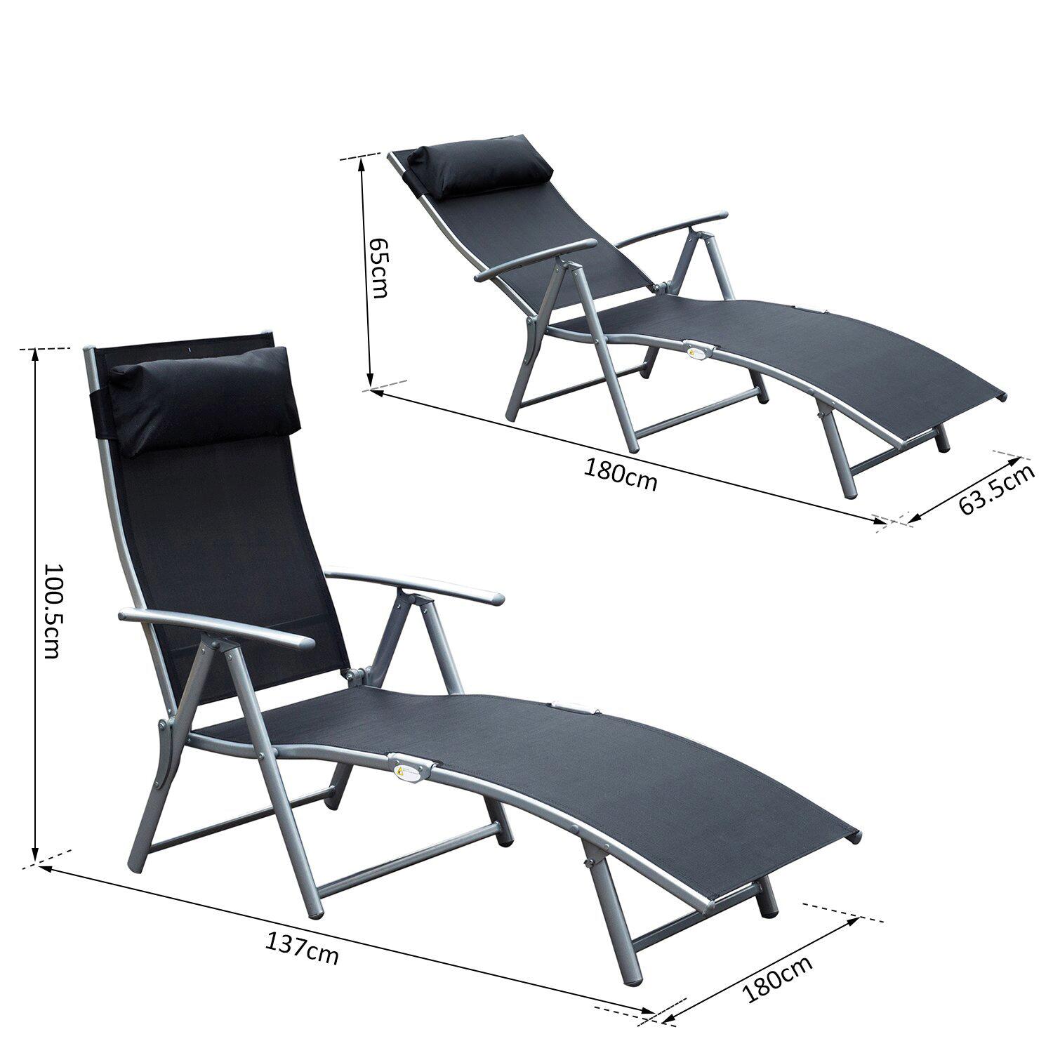 Outsunny Gartenliege schwarz Metall B/H/L: ca. 63,5x100,5x180 cm