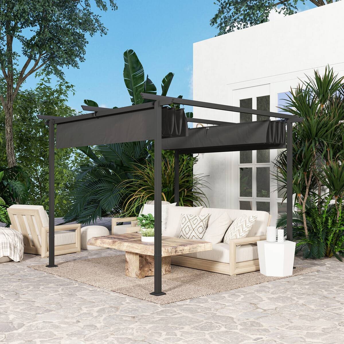 Outsunny Pergola dunkelgrau Metall B/H/L: ca. 300x227x300 cm