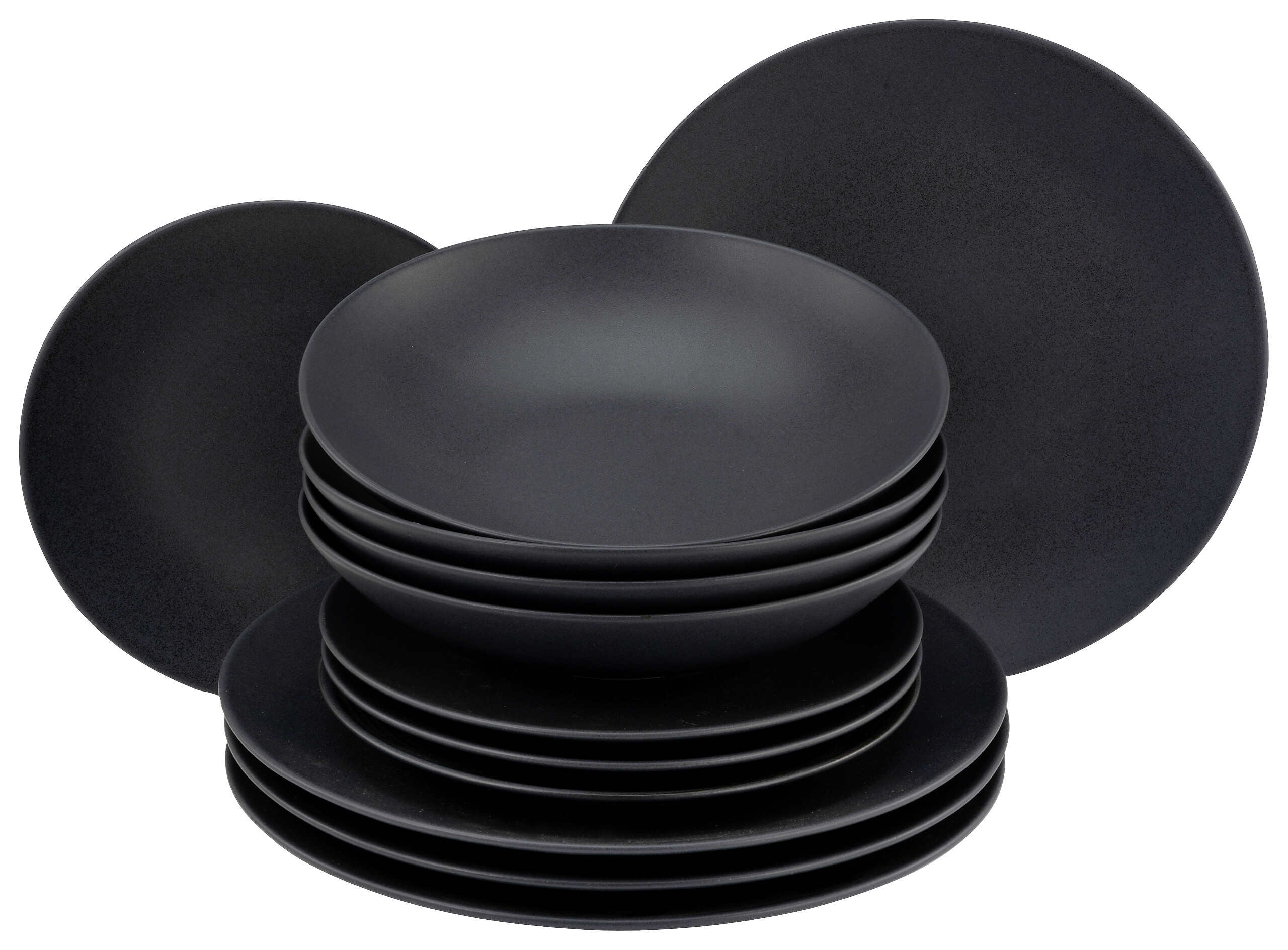 CreaTable Tafelservice Soft Touch mattschwarz Keramik 12 tlg.