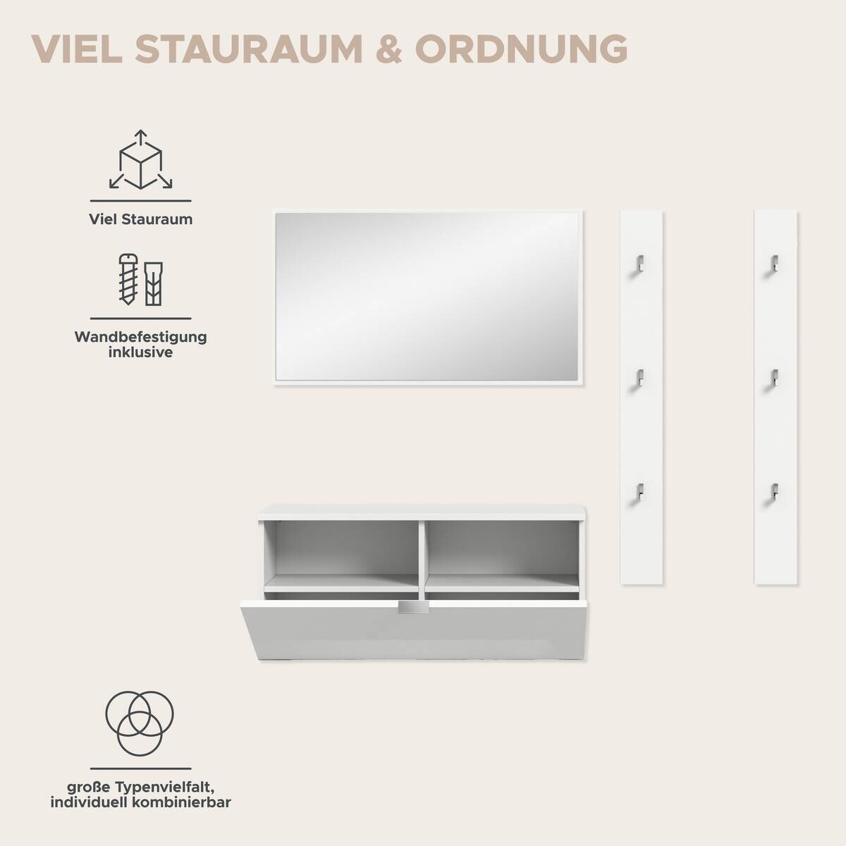 Garderobe PROJEKT X weiß weiß Hochglanz B/H/T: ca. 130x191x37 cm