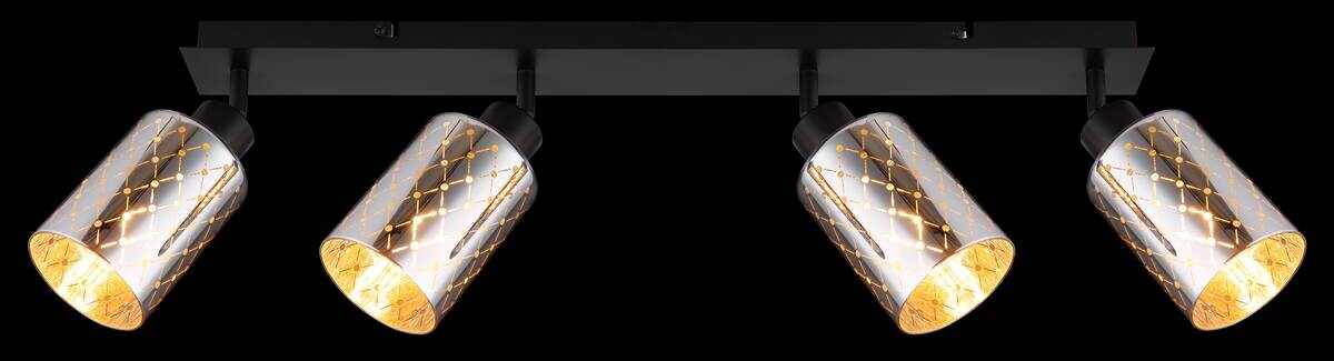 GLOBO Strahler klar mattschwarz Chrom Glas Metall B/H/L: ca. 9x22x86 cm E27 4 Brennstellen