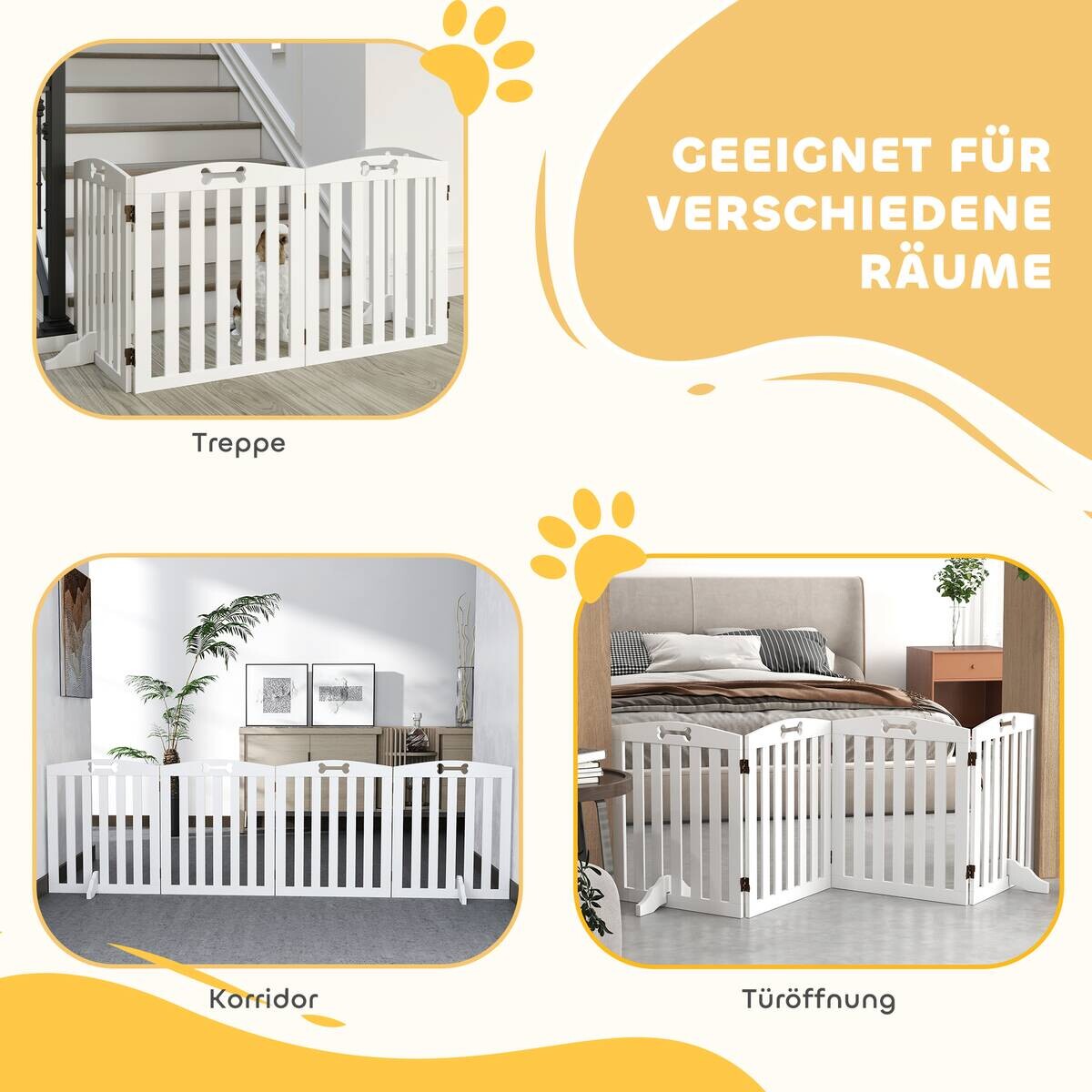 PawHut Hundegitter weiß MDF B/H/L: ca. 30x61x207,5 cm