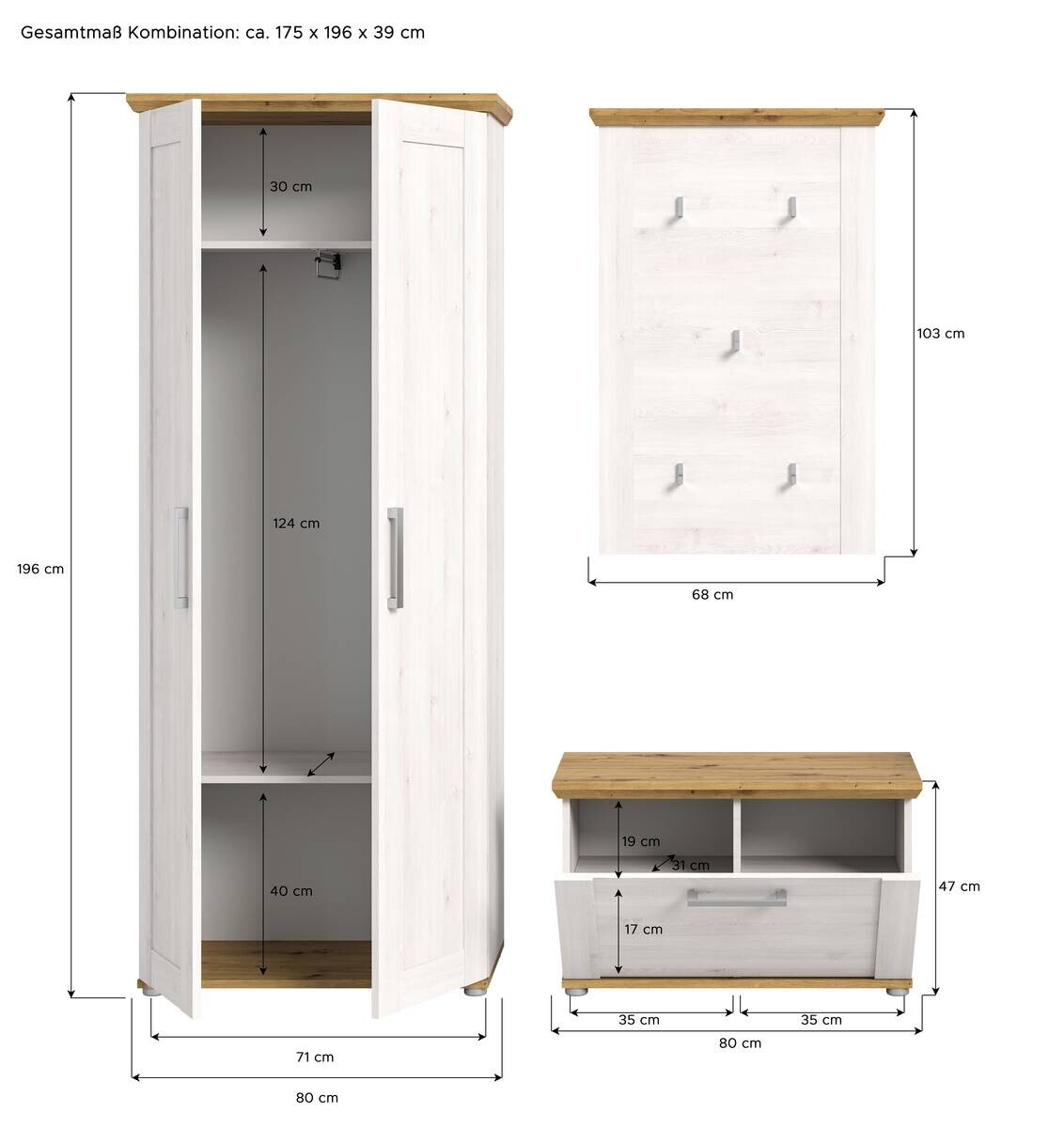 Garderobe Verona Sibiu Lärche Nachbildung Eiche Artisan Nachbildung B/H/T: ca. 175x196x39 cm
