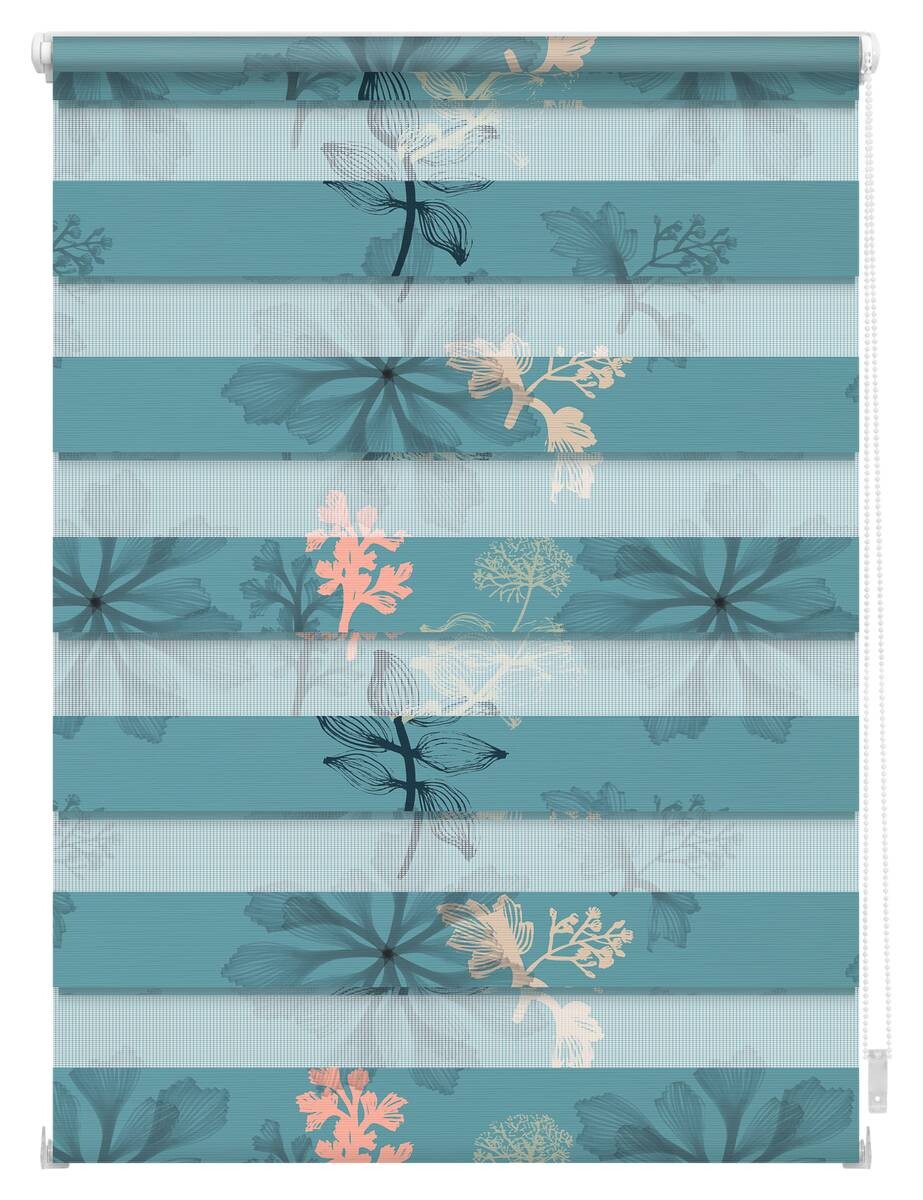 LICHTBLICK Doppelrollo Duo Aqua Floral blau B/L: ca. 100x150 cm