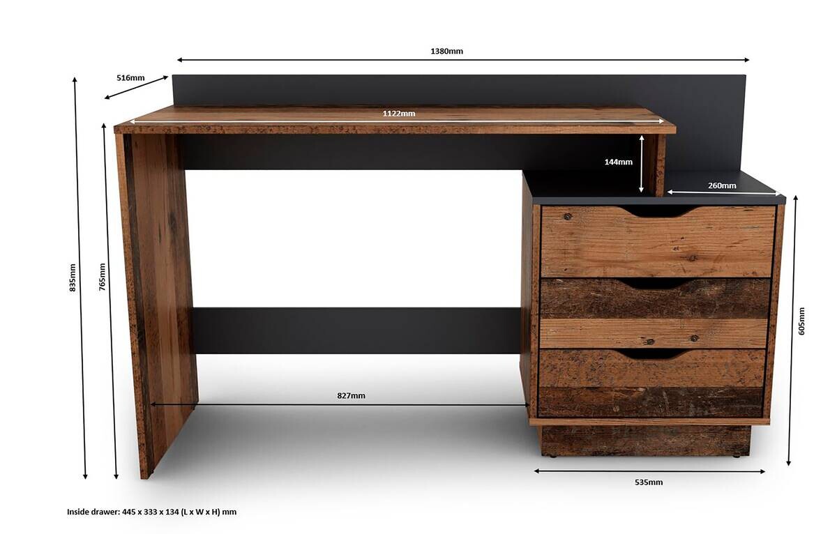 Schreibtisch BELFAST Eiche Old Wood Nachbildung anthrazit B/H/T: ca. 138x83,5x51,5 cm