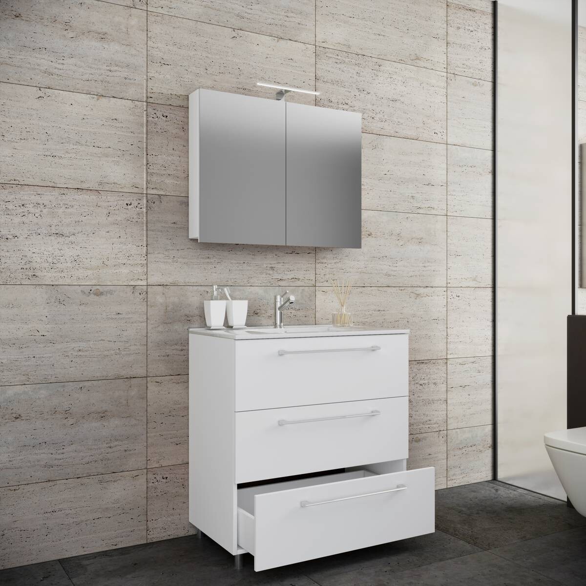 Waschplatz 3tlg-Schubo weiß B/H/T: ca. 80x86x46 cm