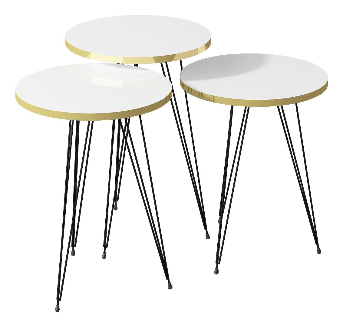 Beistelltisch 3er-Set. 21256290 weiß schwarz Metall B/H/T: ca. 38x53,5x38 cm