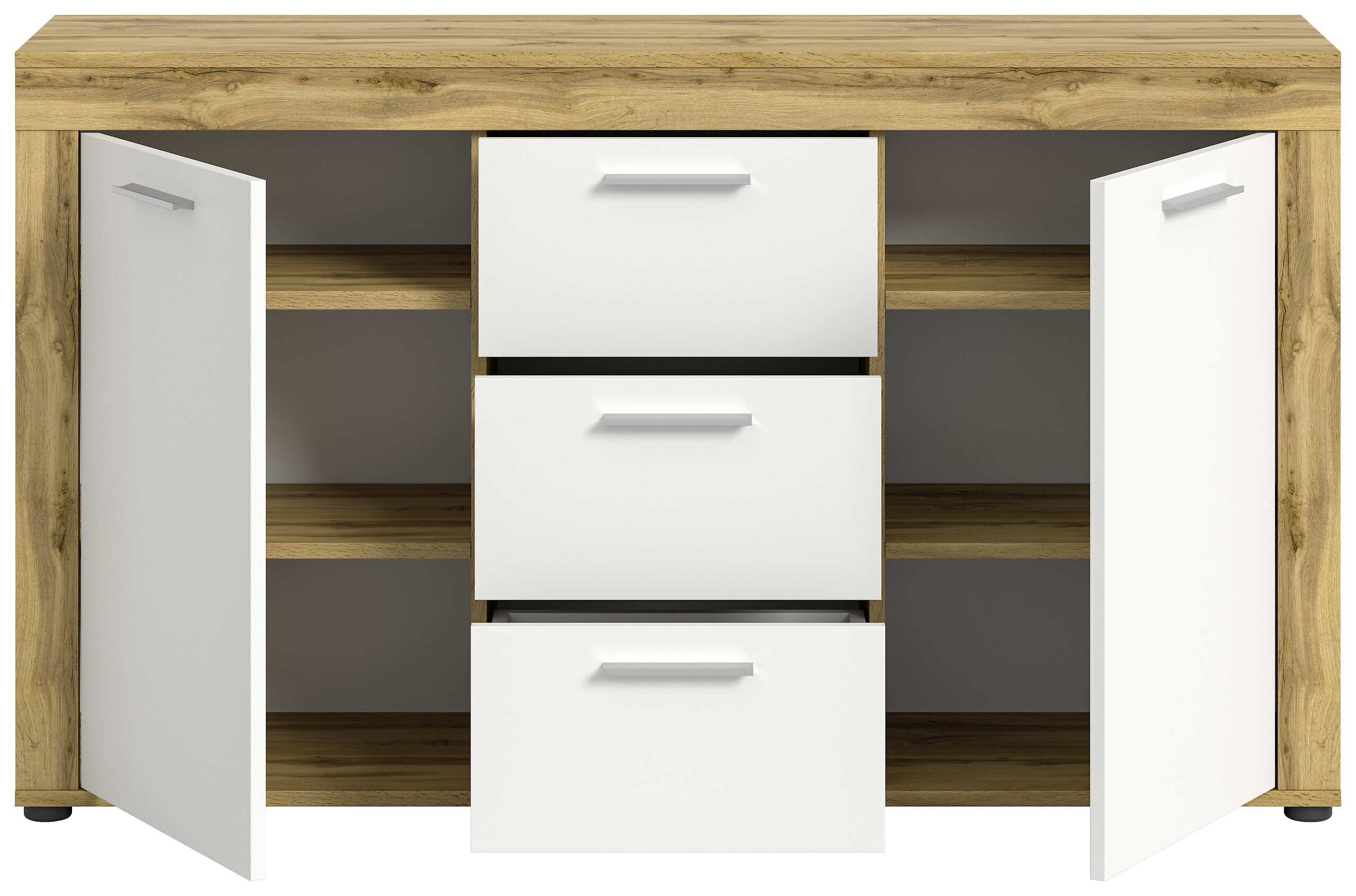 Sideboard Jam Eiche Wotan Nachbildung weiß B/H/T: ca. 125x80x35 cm