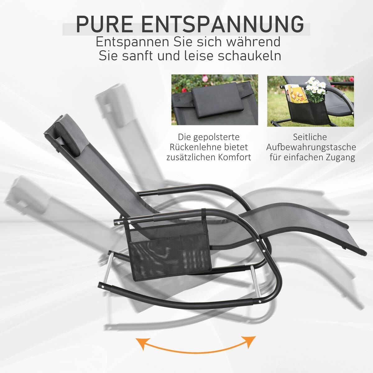 Outsunny Schaukelstuhl schwarz Metall B/H/L: ca. 62x88x150 cm