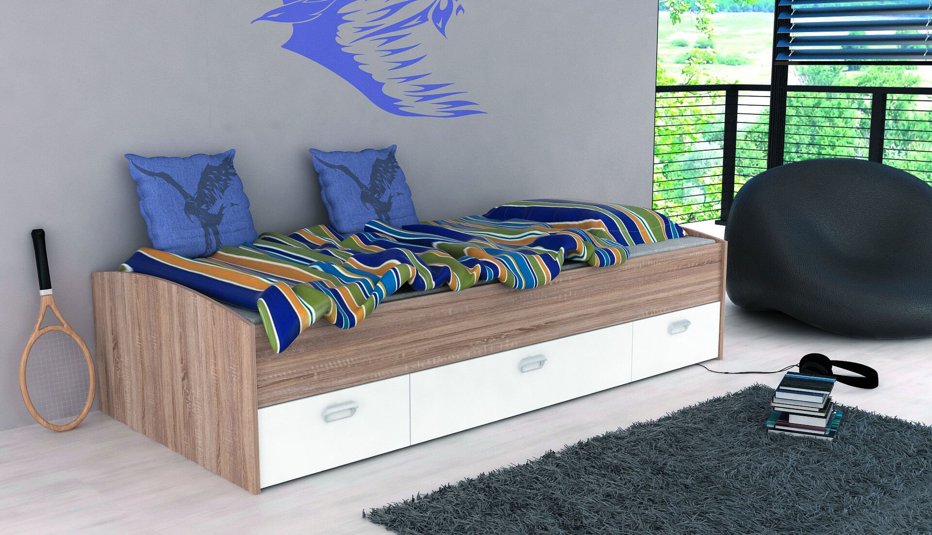 Jugendbett  Eiche Sonoma Nachbildung Liegefläche B/L: ca. 90x200 cm