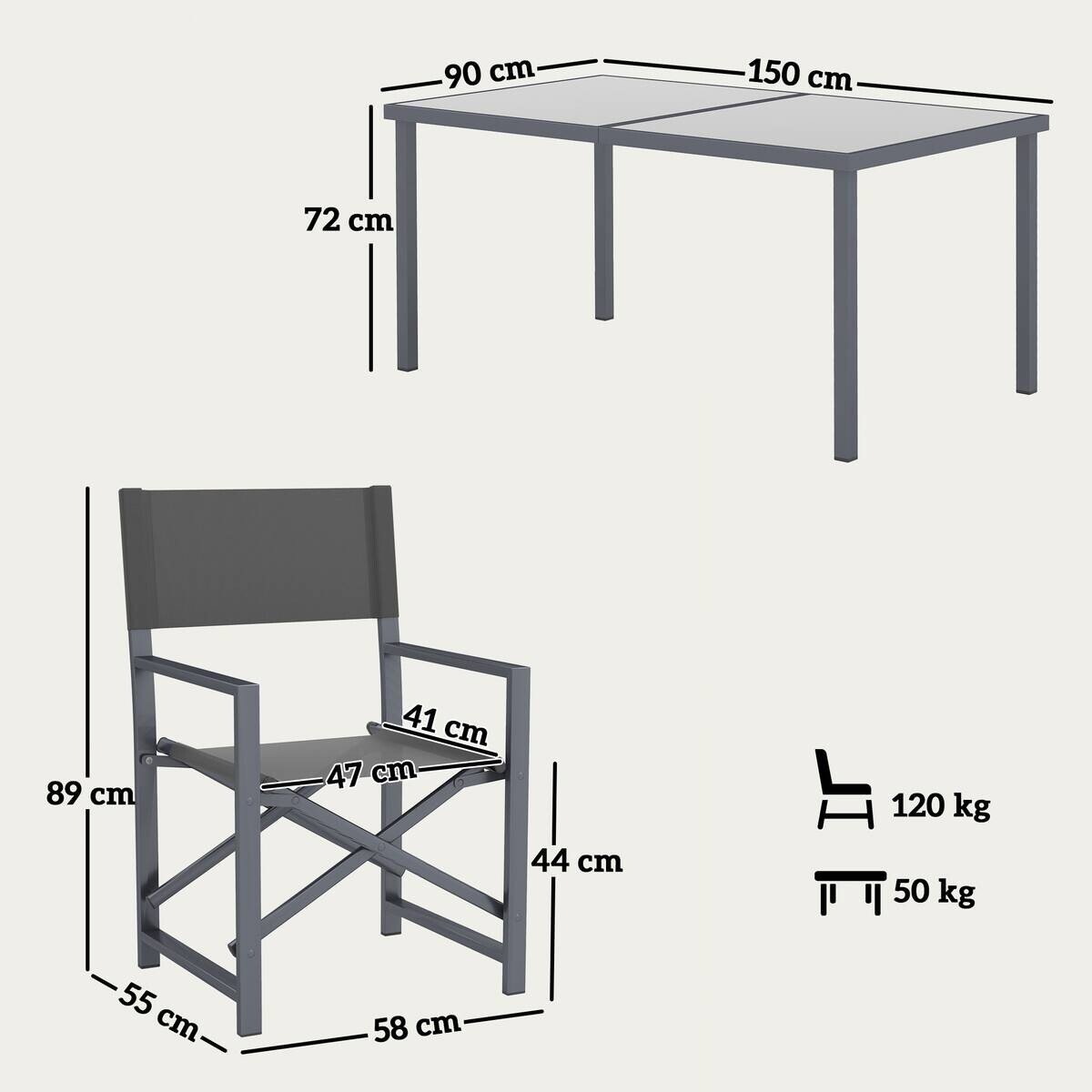 Outsunny Gartenmöbel-Set grau Stahl B/H/L: ca. 90x72x150 cm