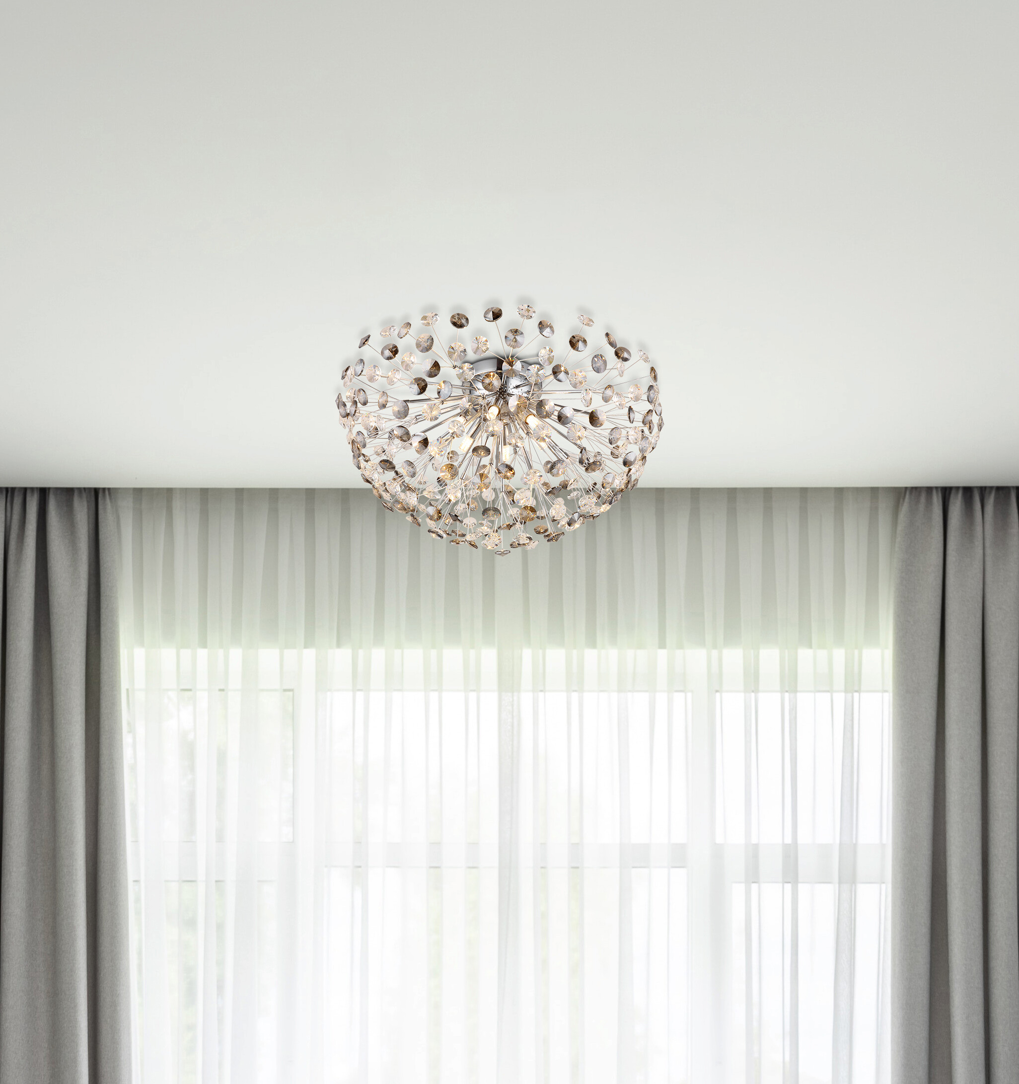 GLOBO LED-Deckenleuchte Rauch Chrom Metall H/D: ca. 32,5x60 cm 6 Brennstellen