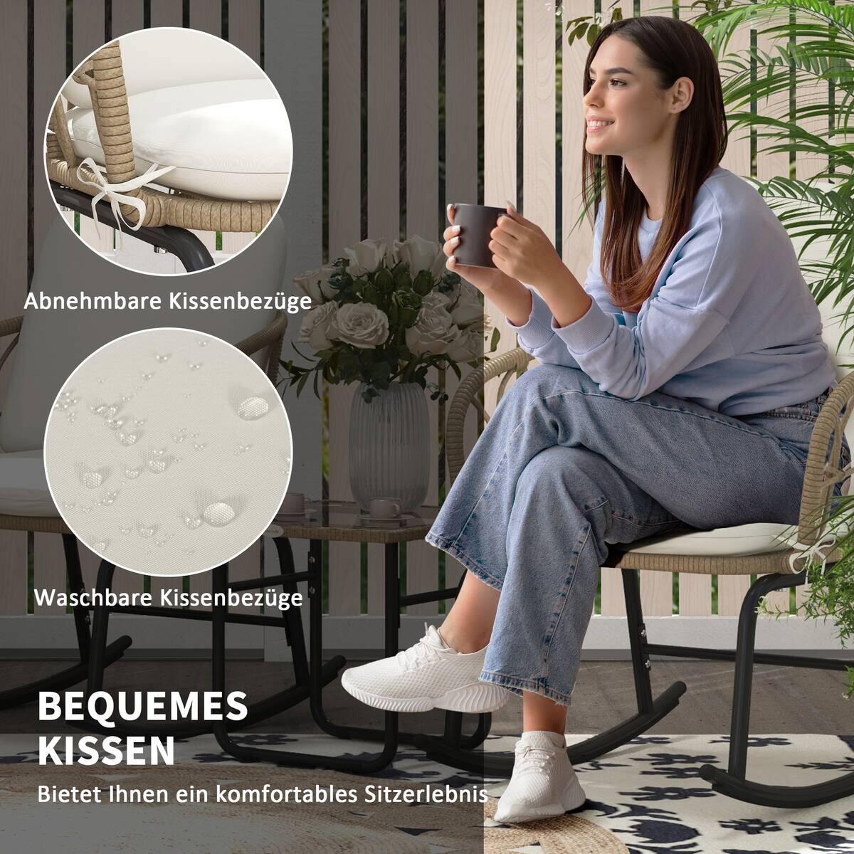 Outsunny Sitzgruppe creme Edelstahl B/H/L: ca. 82x63x75 cm