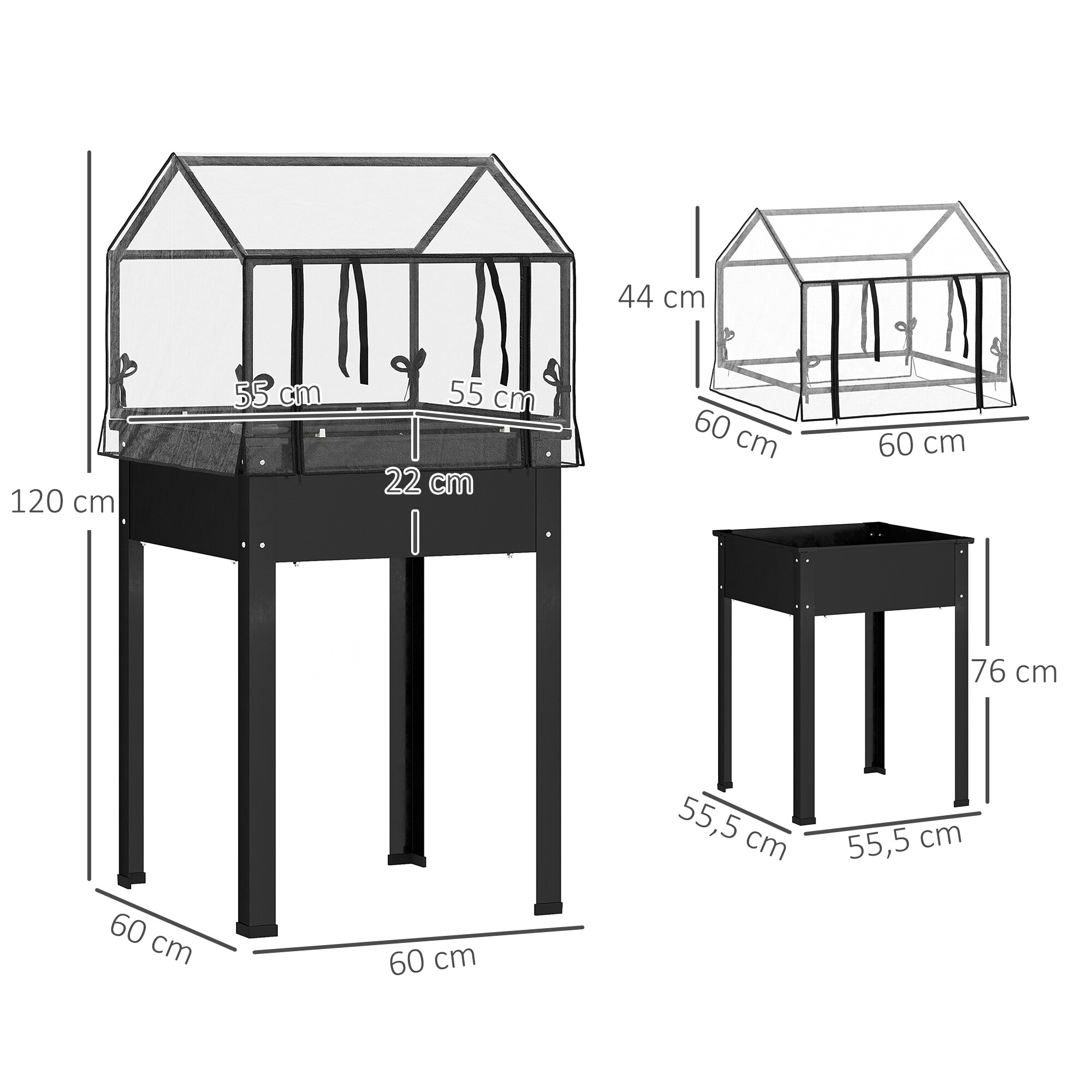 Outsunny Hochbeet schwarz Stahl B/H/L: ca. 60x120x60 cm