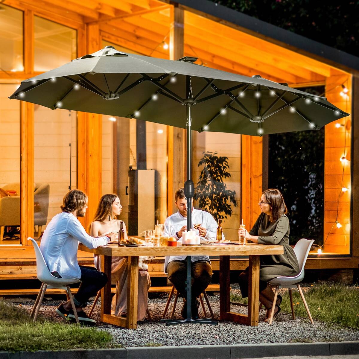 Outsunny Doppelseitiger Sonnenschirm grau Polyester B/H/L: ca. 150x219x295 cm