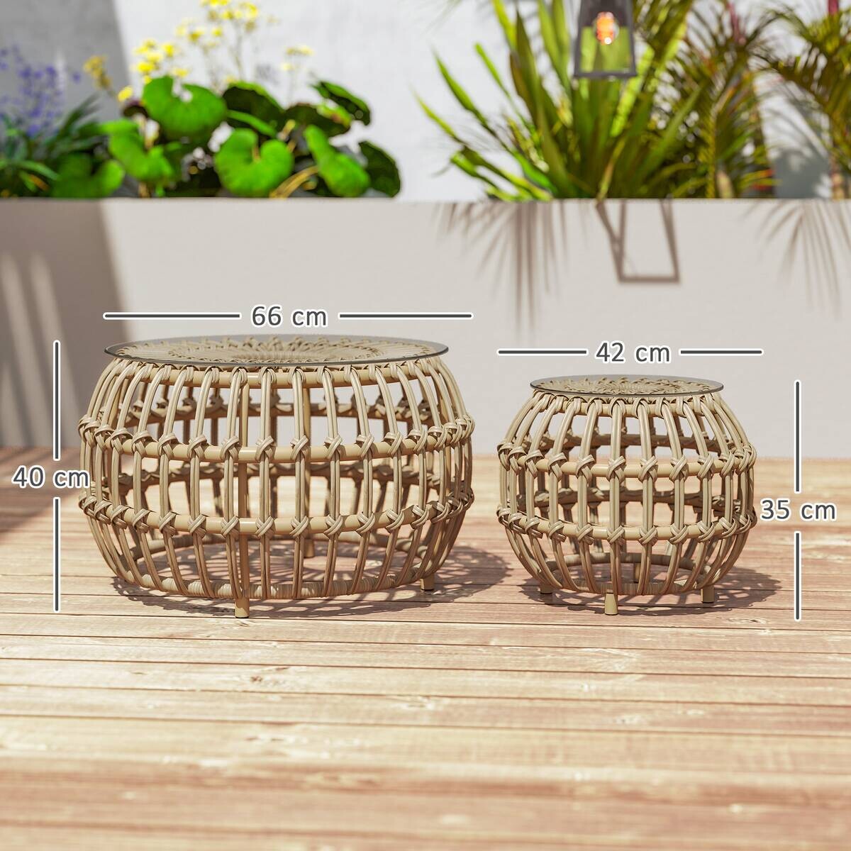 Outsunny Rattan-Beistelltisch braun Stahl B/H/L: ca. 66x40x66 cm