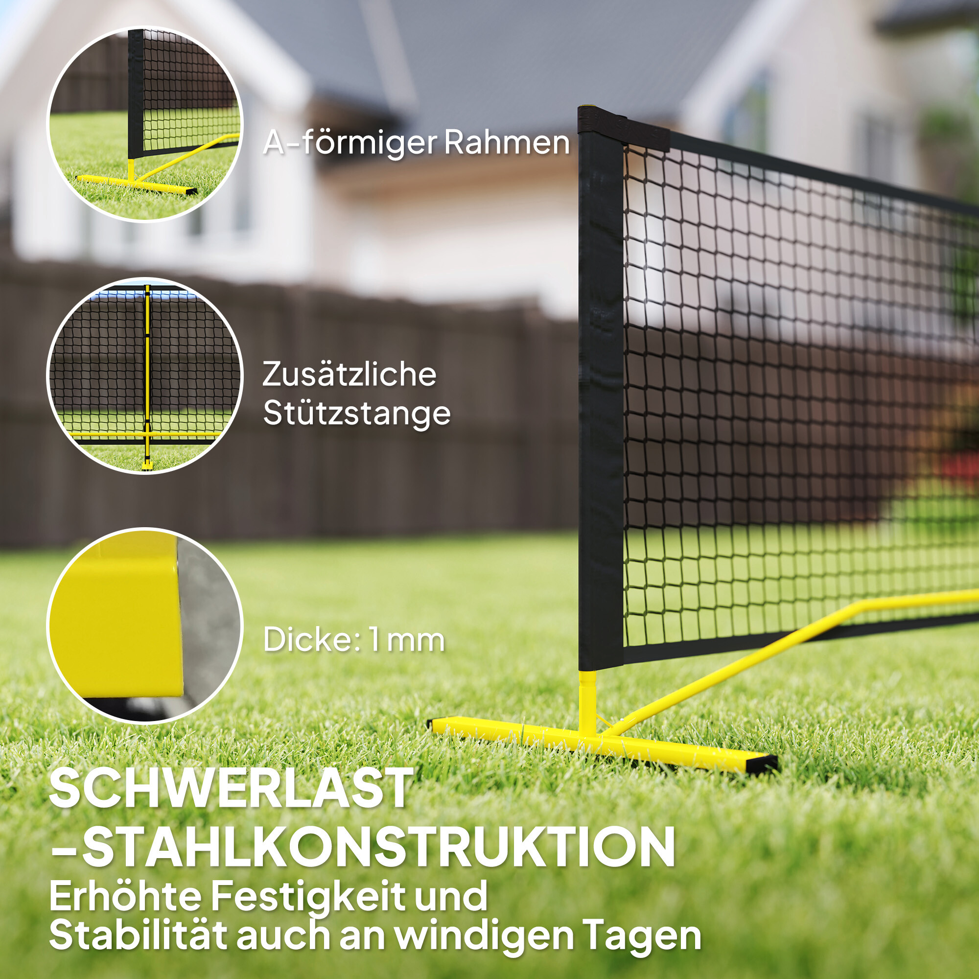 SPORTNOW Pickleball-Netz gelb B/H/L: ca. 60x92x670 cm