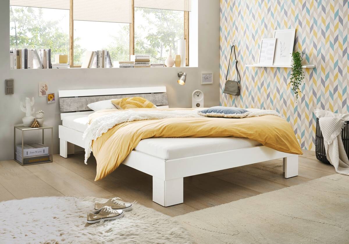 Futonbett Lyon weiß Beton Optik Liegefläche B/L: ca. 140x200 cm