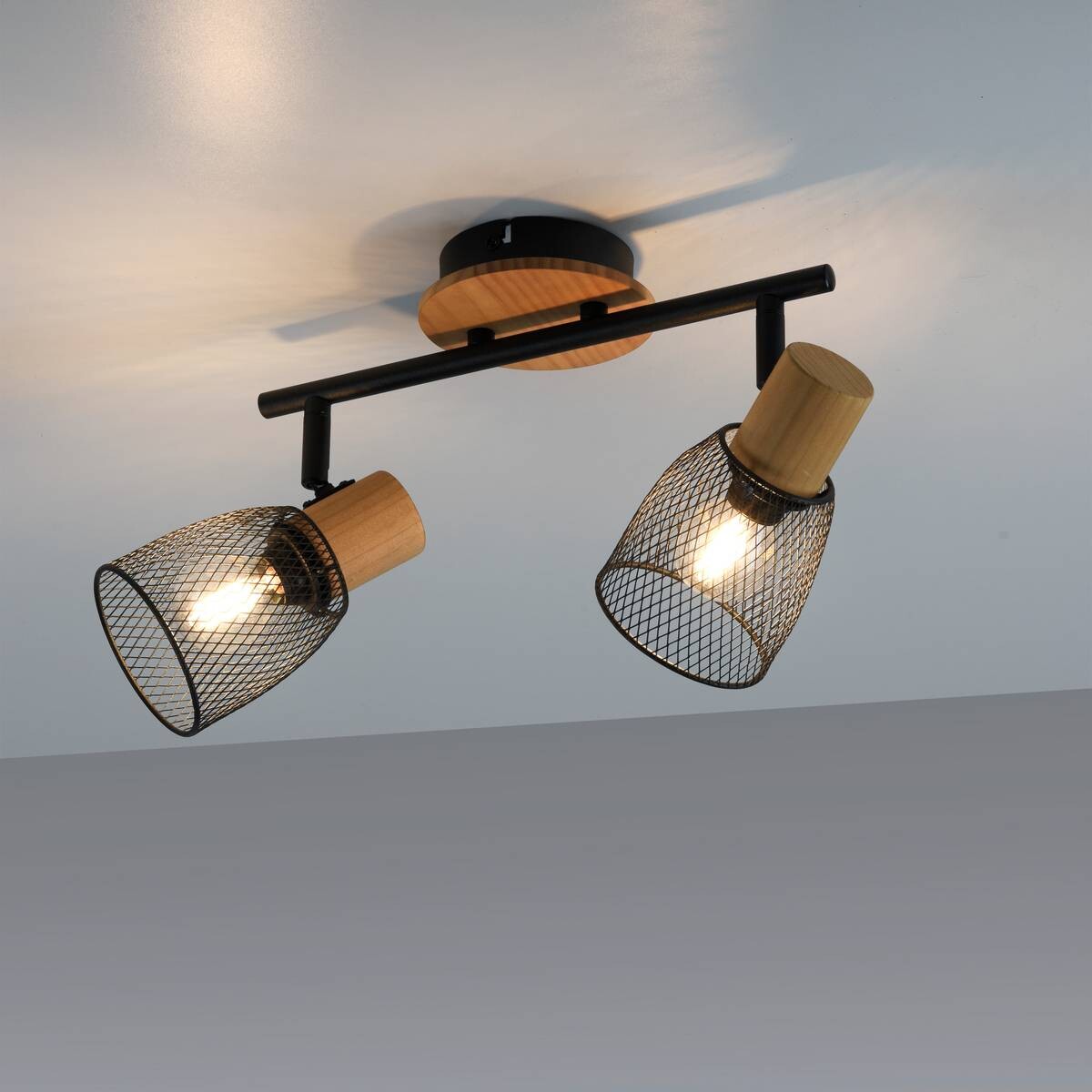 Just Light Spotbalken TAMIS 15192-79 natur schwarz Holz Metall B/H/T: ca. 46,5x22x18 cm E14 2 Brennstellen