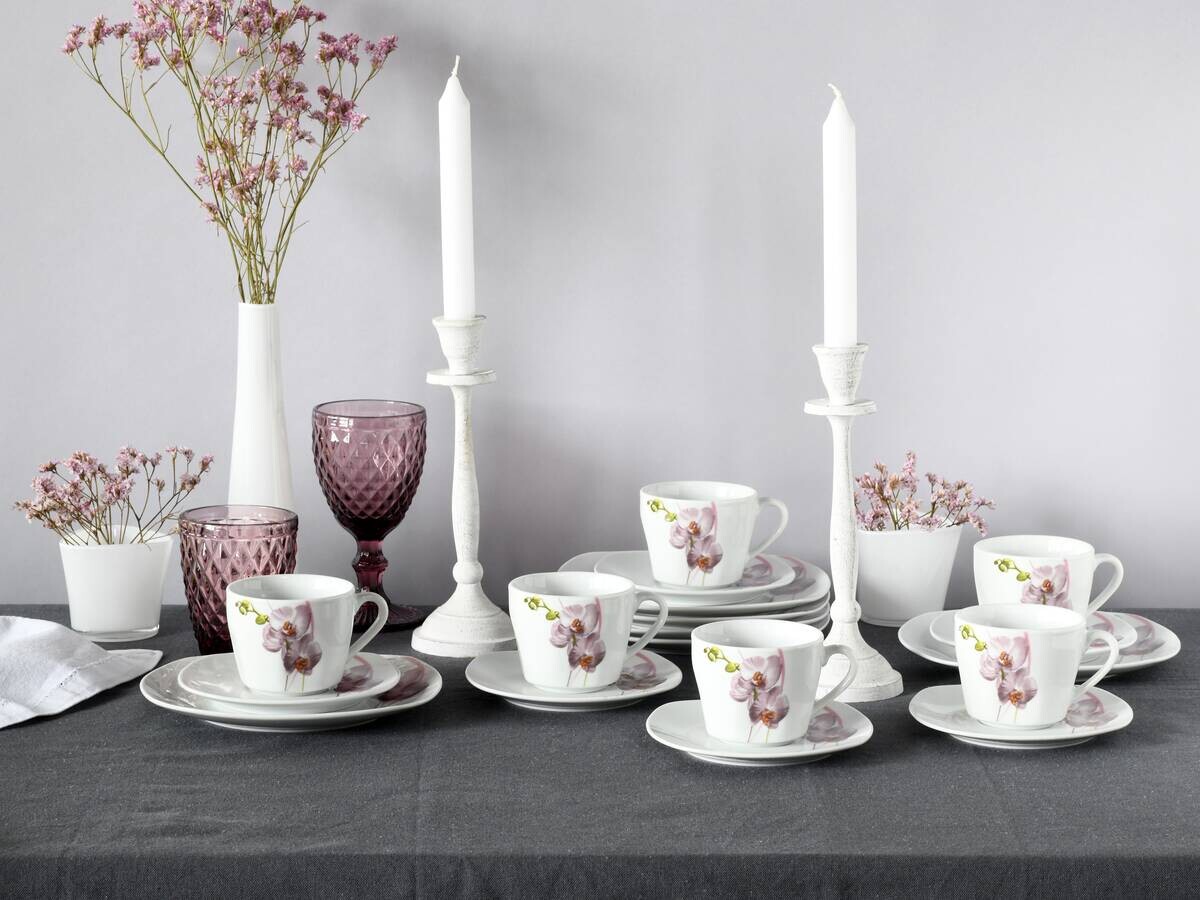 CreaTable Kaffeeservice Square Orchidee weiß Porzellan 18 tlg.