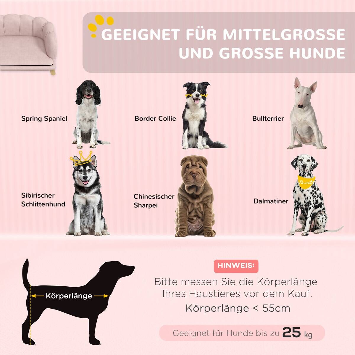 PawHut Hundesofa rosa Schaumstoff B/H/L: ca. 60,5x35,5x98,5 cm