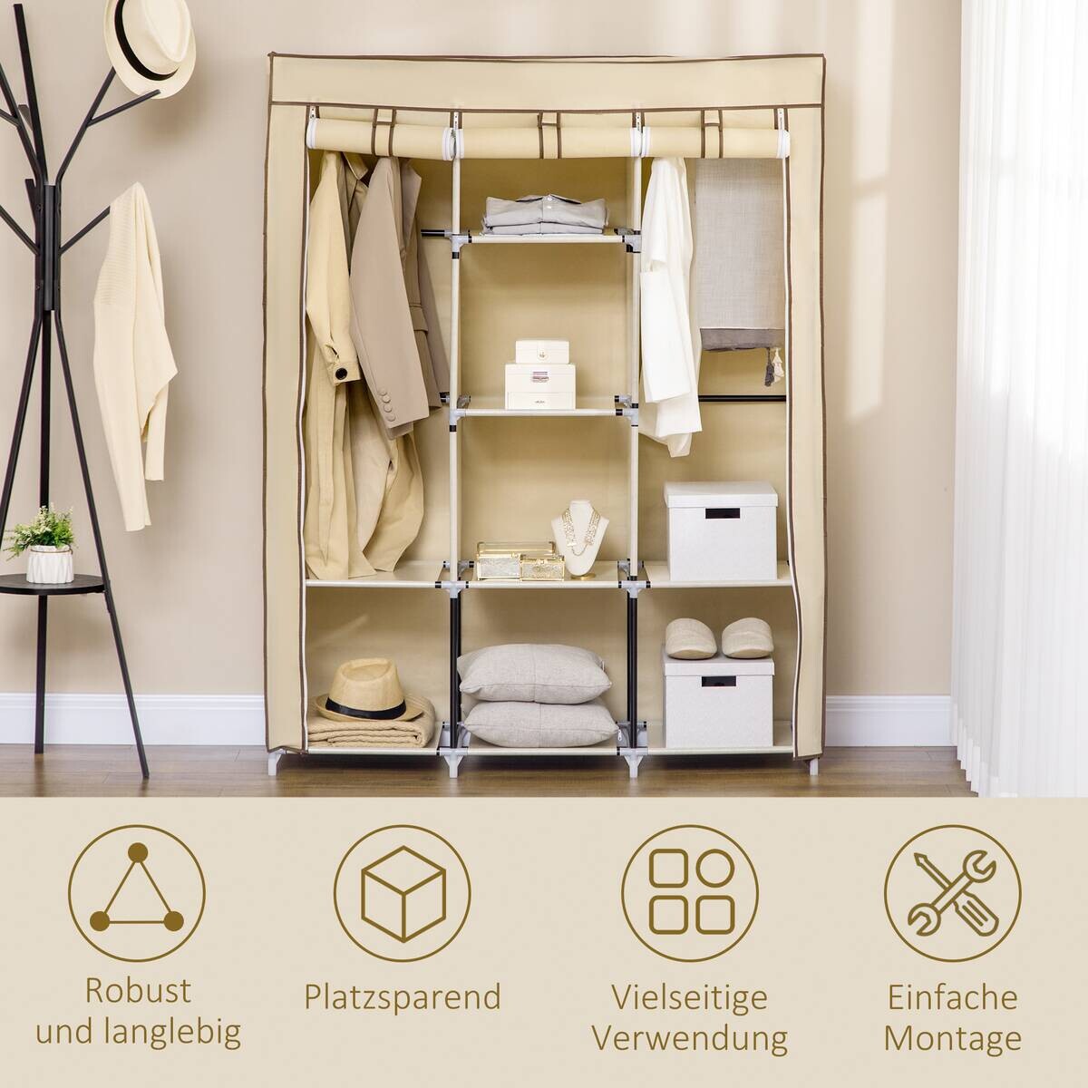 HOMCOM Kleiderschrank beige Edelstahl B/H/L: ca. 43x125x162,5 cm