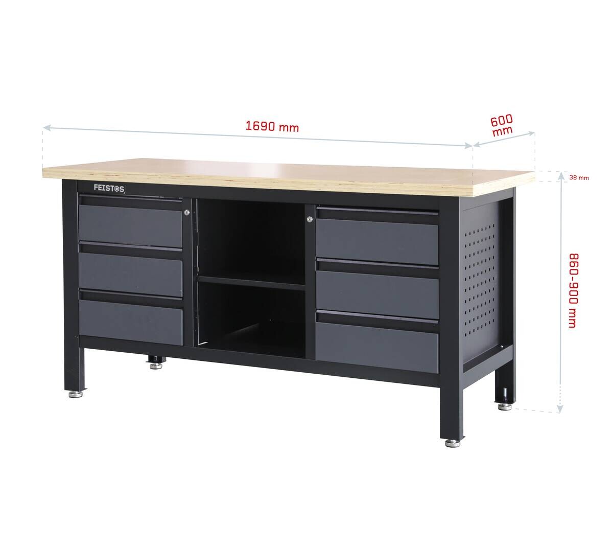 Feistos Werkbank Heros schwarz Stahl B/H/L: ca. 169x87x60 cm