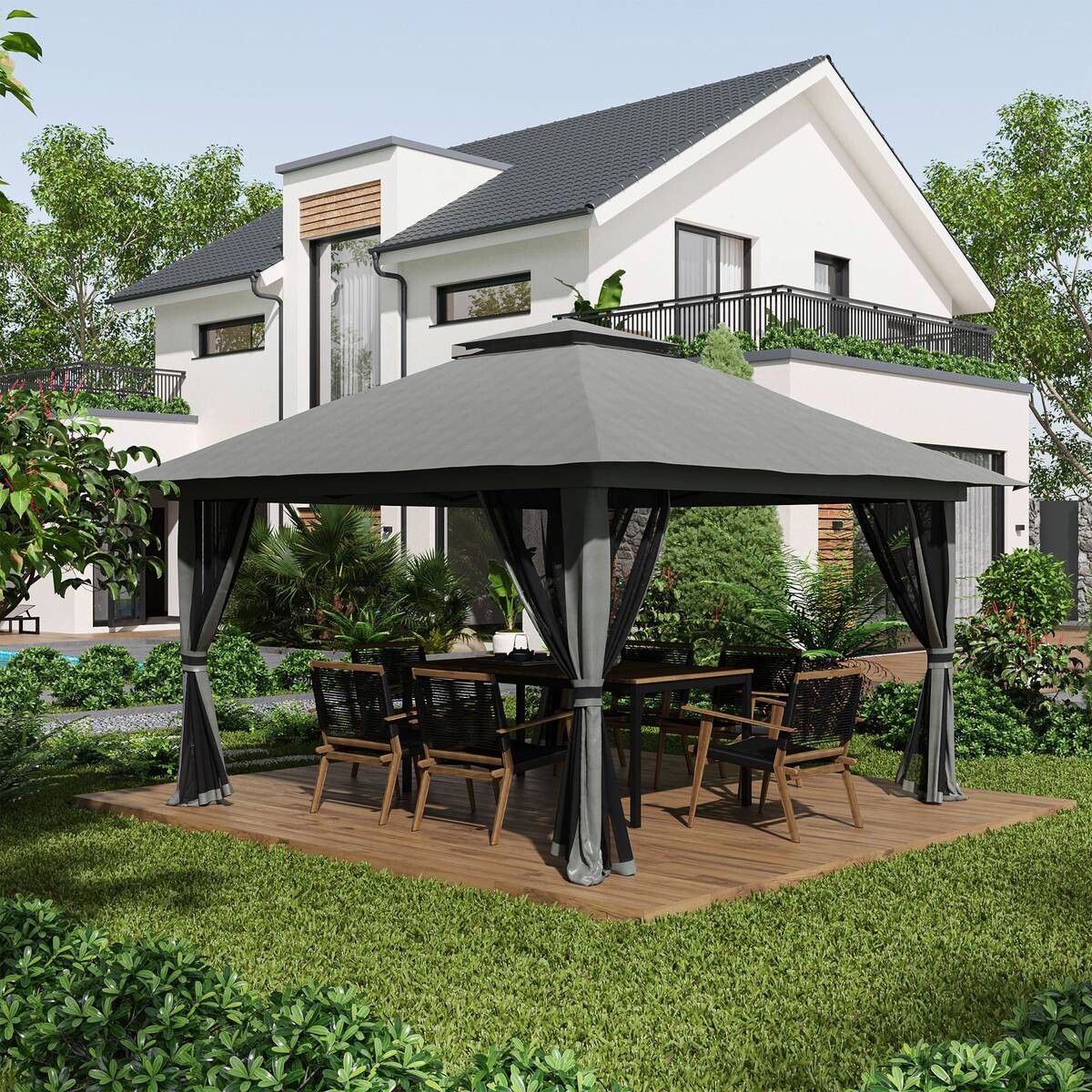 Outsunny Faltpavillon dunkelgrau Stoff B/H/L: ca. 392x283x392 cm