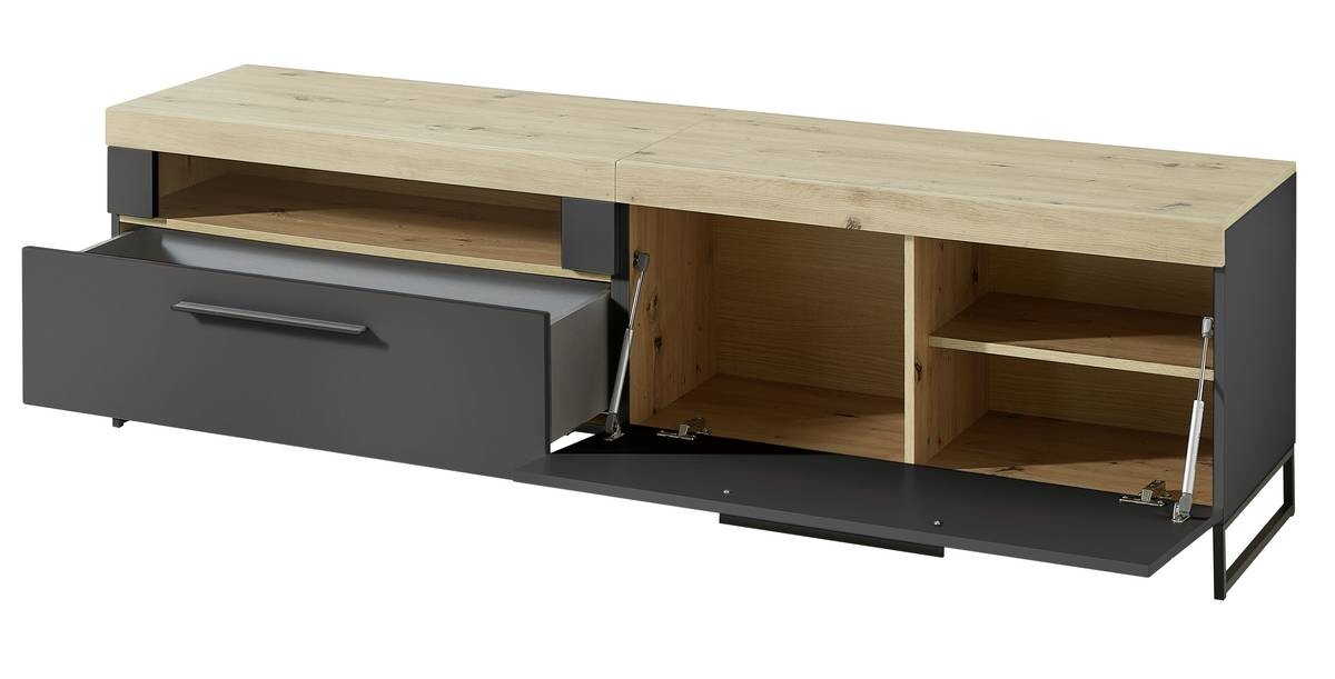 TV-Lowboard Loft Two Eiche Artisan Nachbildung Graphit Lacklaminat supermatt B/H/T: ca. 192x55x44 cm