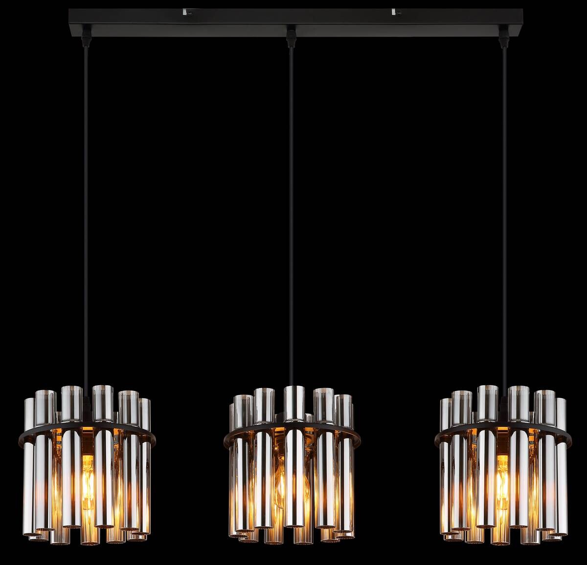 GLOBO Pendelleuchte Rauch schwarz Glas PVC Metall B/H/L: ca. 20x120x80 cm E27 3 Brennstellen