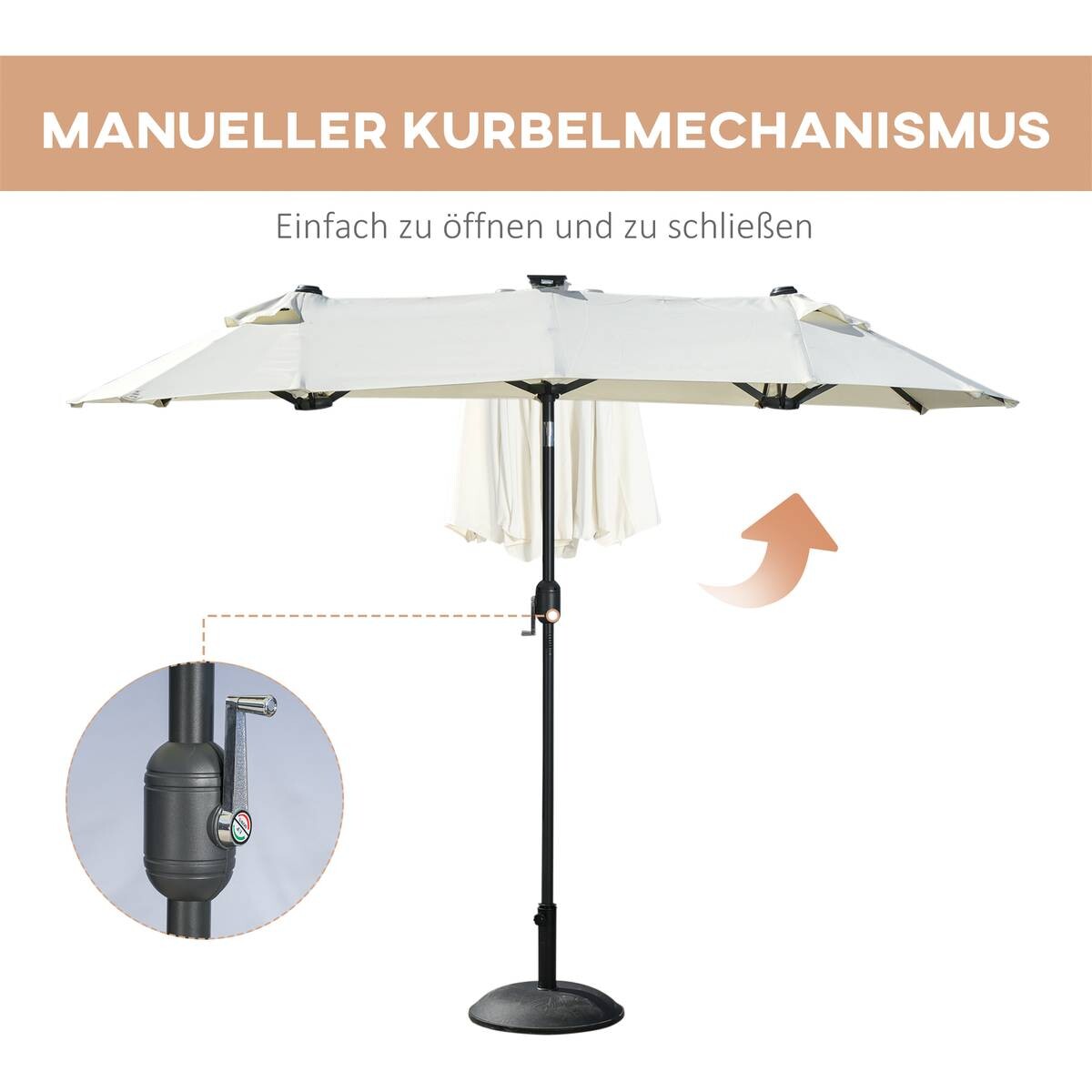 Outsunny Doppelseitiger Sonnenschirm beige Stahl B/H/L: ca. 150x219x295 cm