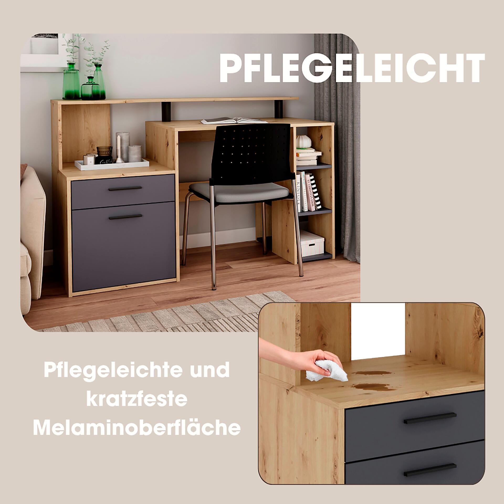 Schreibtisch LOUIS Eiche anthrazit B/H/T: ca. 140x89x55 cm