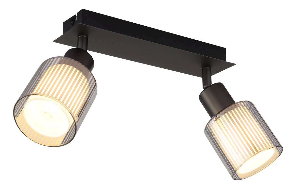 GLOBO Strahler schwarz Chrom Metall Glas B/H/L: ca. 10x30x13 cm E14 2 Brennstellen