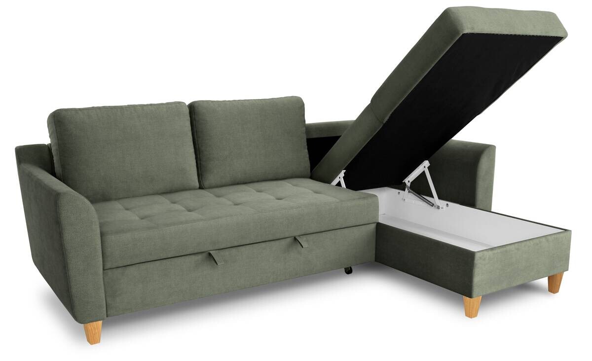 Ecksofa mit Bettfunktion und Bettkasten hellgrün Microfaser B/H/T: ca. 231x86x150 cm
