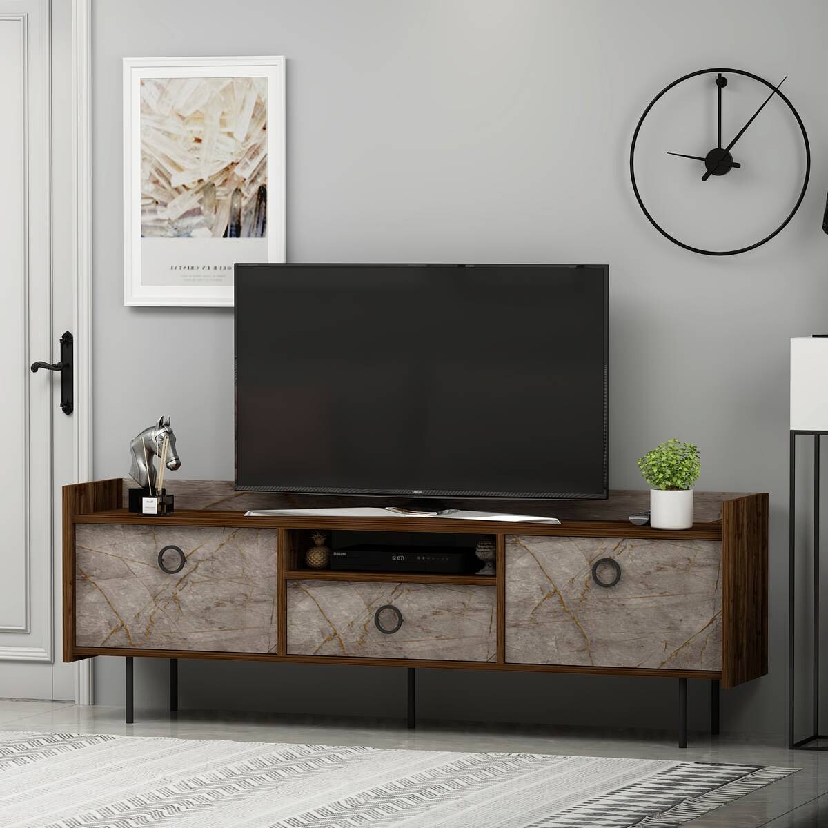 TV-Lowboard Büsra walnuss Nachbildung grau B/H/T: ca. 184x63x37 cm