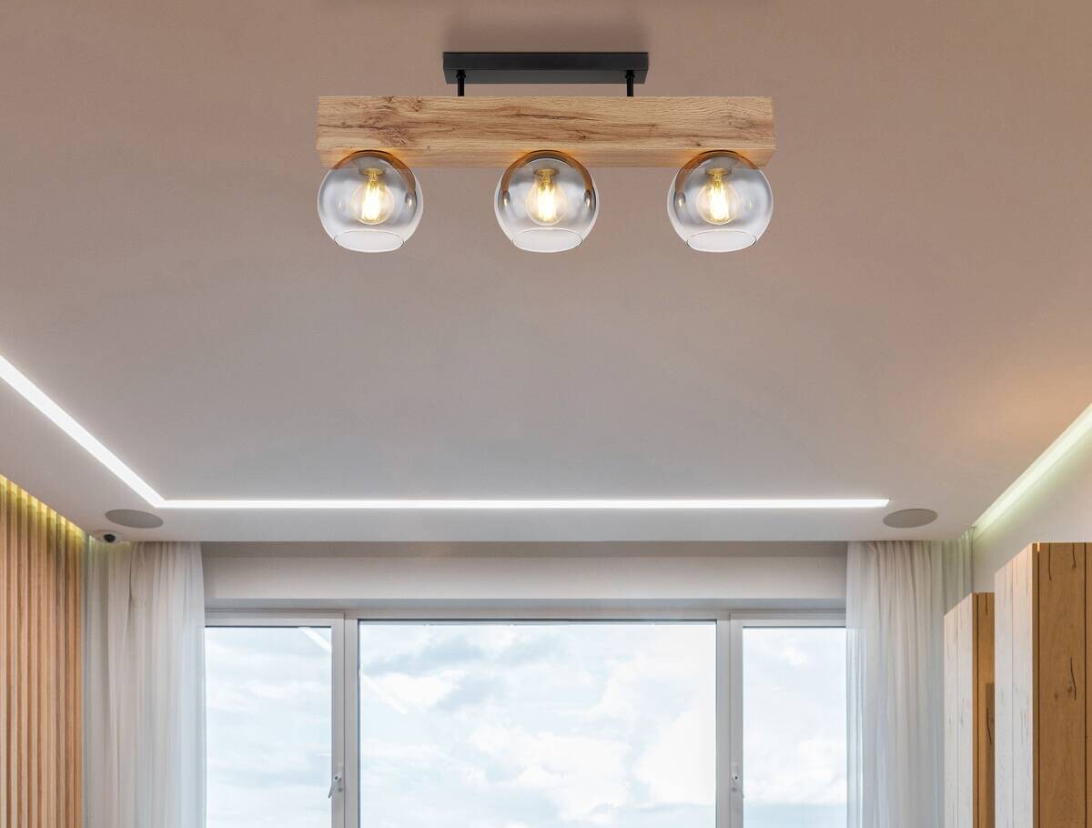 GLOBO Wandleuchte schwarz Rauch Metall Glas B/H/T: ca. 15x28x65 cm E27 3 Brennstellen