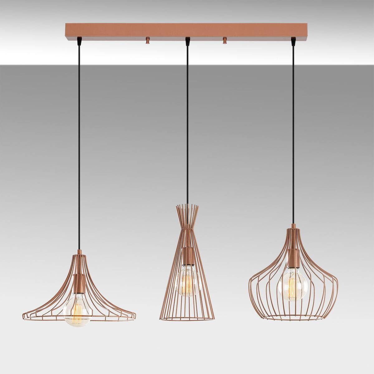 Opviq Pendelleuchte Mezopotamya Kupfer Metall B/H/T/L/D: ca. 37x122x37x110x27 cm E27 3 Brennstellen