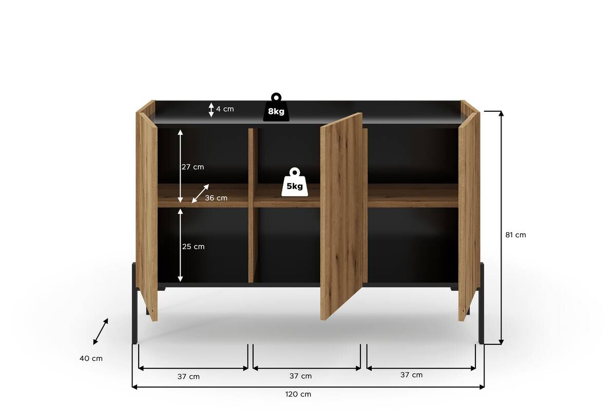 Sideboard Neo Evoke Oak Nachbildung schwarz B/H/T: ca. 120x81x40 cm